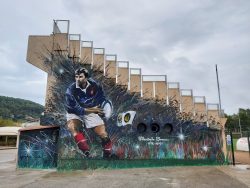 Fresque réalisée par l’artiste Landais Rémy Bertoche  en hommage à Christophe Dominici enfant du pays